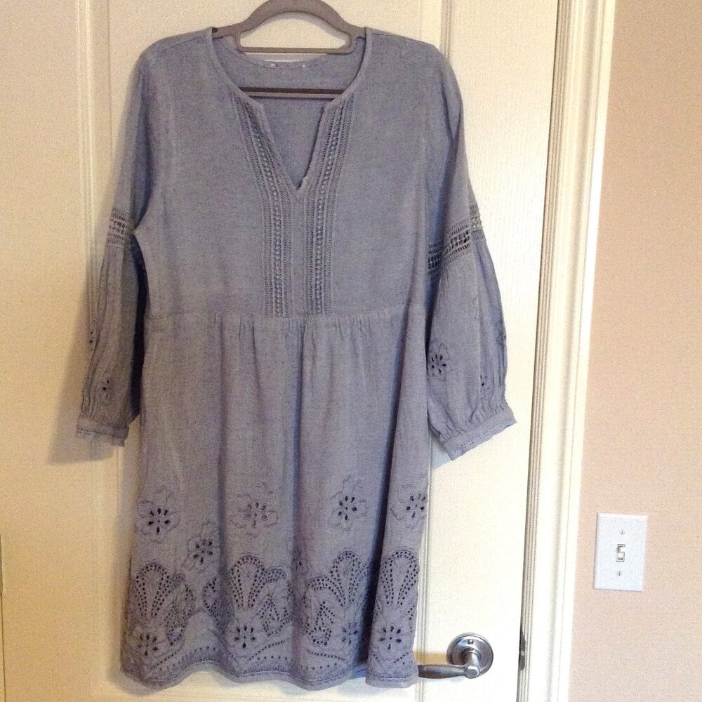 Tommy Bahama Women's Linen-Blend Blue Mini Coverup Dress Embroidered Boho
